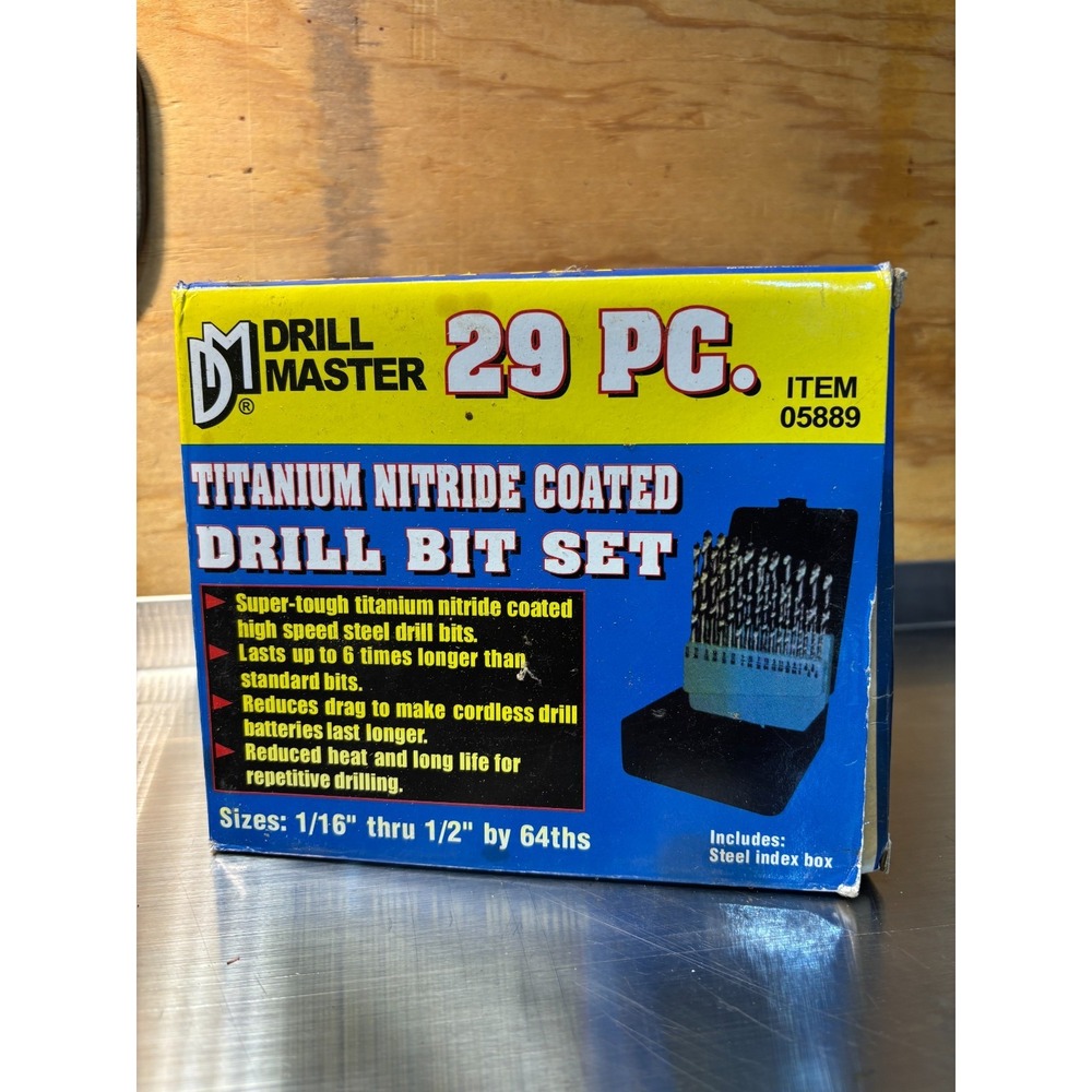 NWT Drill Master 29 PC Titanium Nitride Coated Drill Bit Set With Case